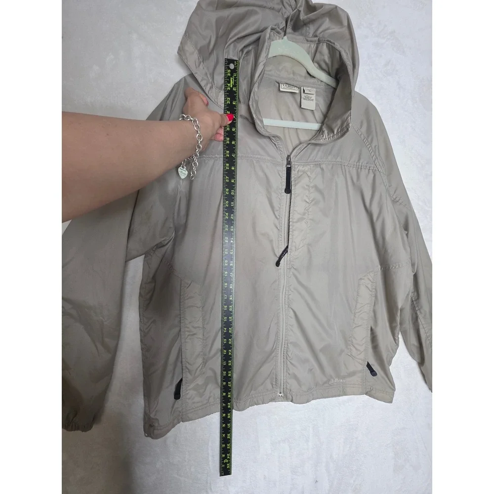 LL Bean M's Trail Model Rain Jacket Tan Khaki Hooded Windbreaker Large L OAKC5